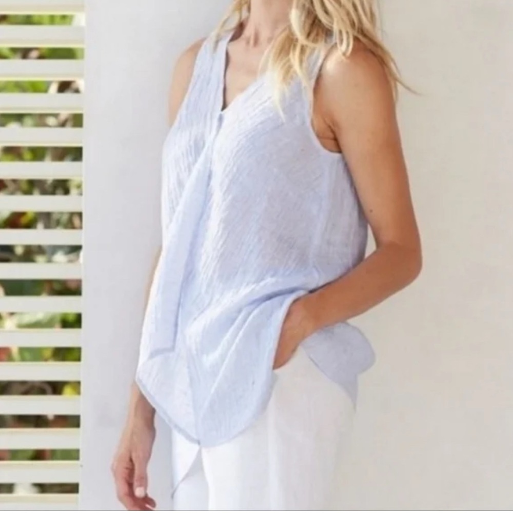⁠J Jill Pure Jill Linen Sleeveless Top Pale Blue V-Neck Tunic Tank size Small